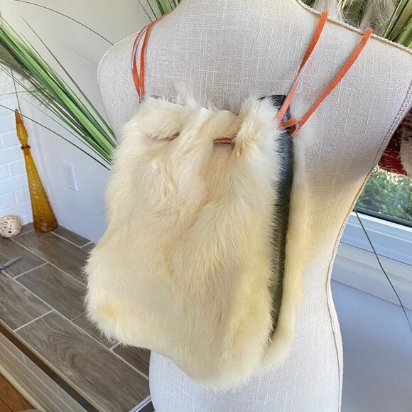 Handmade Genuine Rabbit Fur Drawstring Bucket Bag - Picture 10 of 14